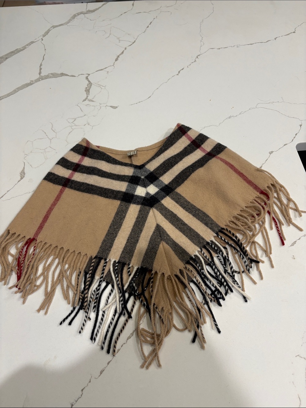 Burberry Beige Plaid Fringe Baby Poncho